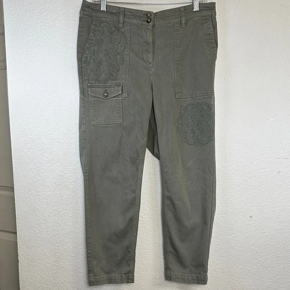 J. Jill Pants‎ Womens 16P Green Embroidered Cargo Utility Pants Boho